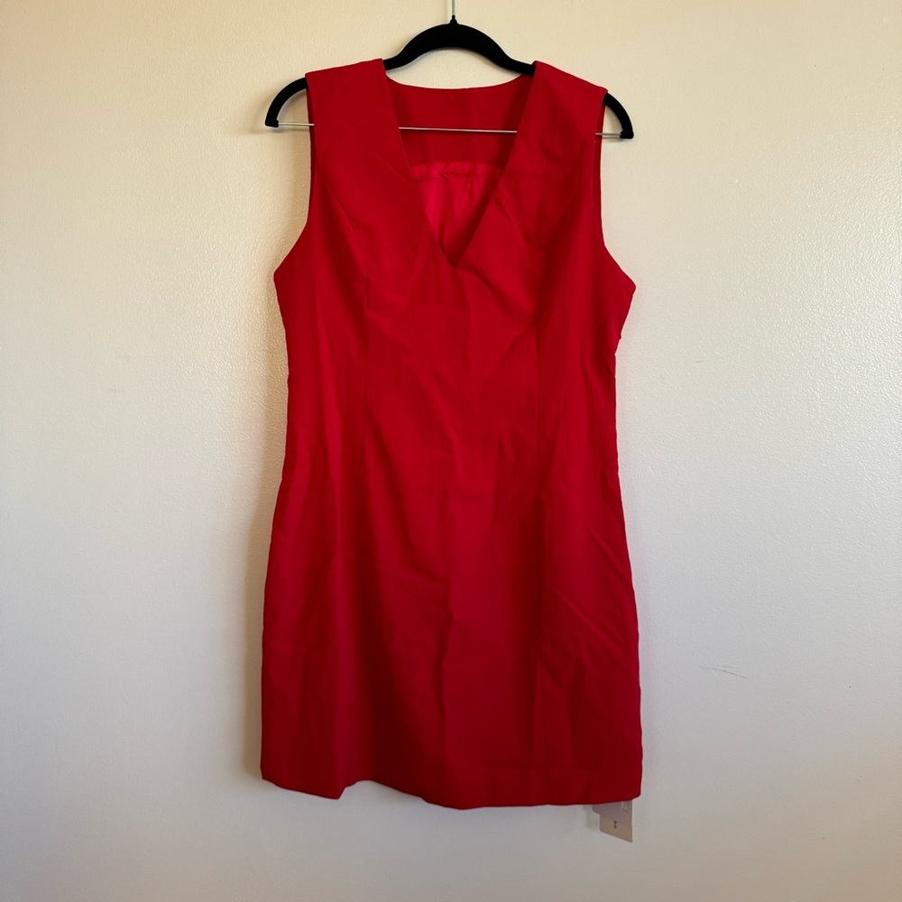 Red linen mini dress
